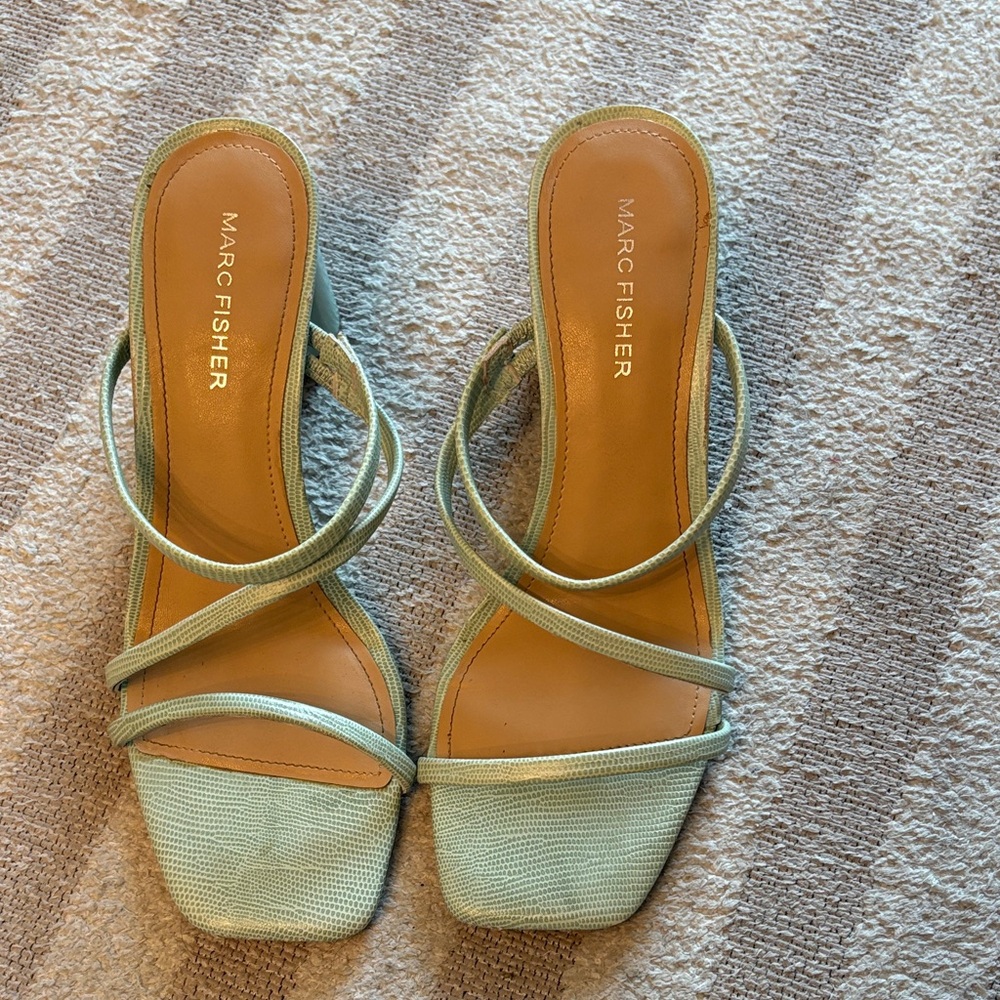 Marc Fisher Mint Green Strappy Square-Toe Slide Sandals
